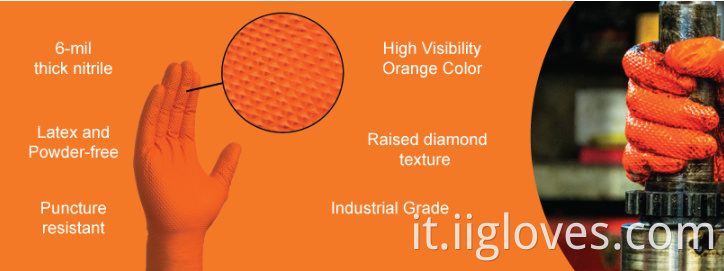 Olio resistente di alta qualità con olio impermeabile 6mil arancione nero barbecue guanti di nitrile puro con marcatura diamante